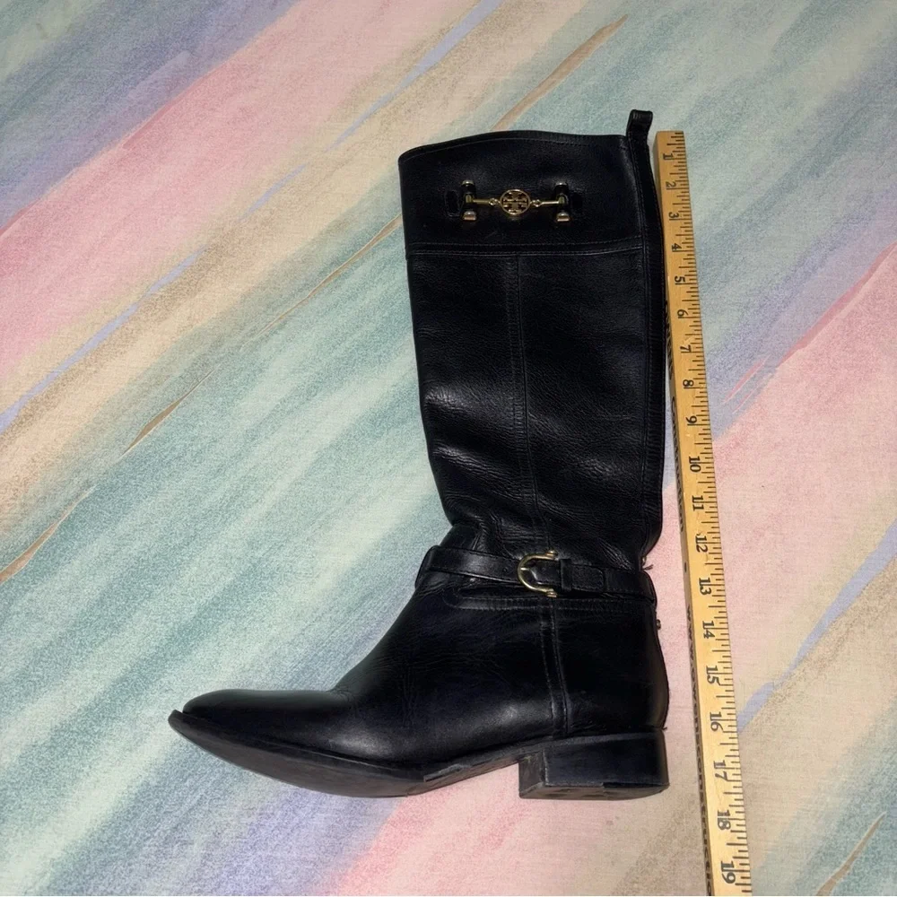 Tory Burch Nadine Riding Boots Black Leather 8.5